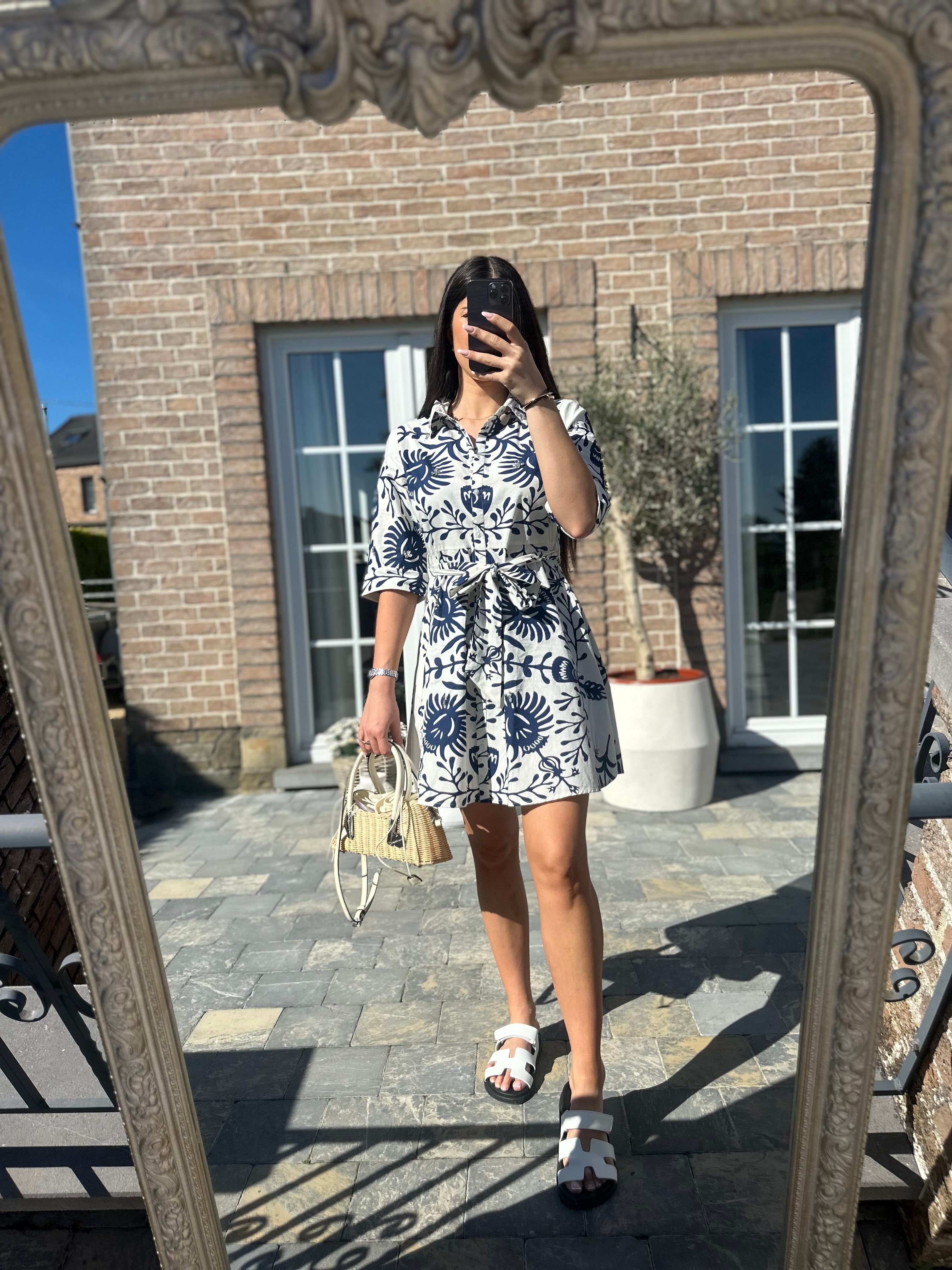 Robe à ramages bleu marine ZORA