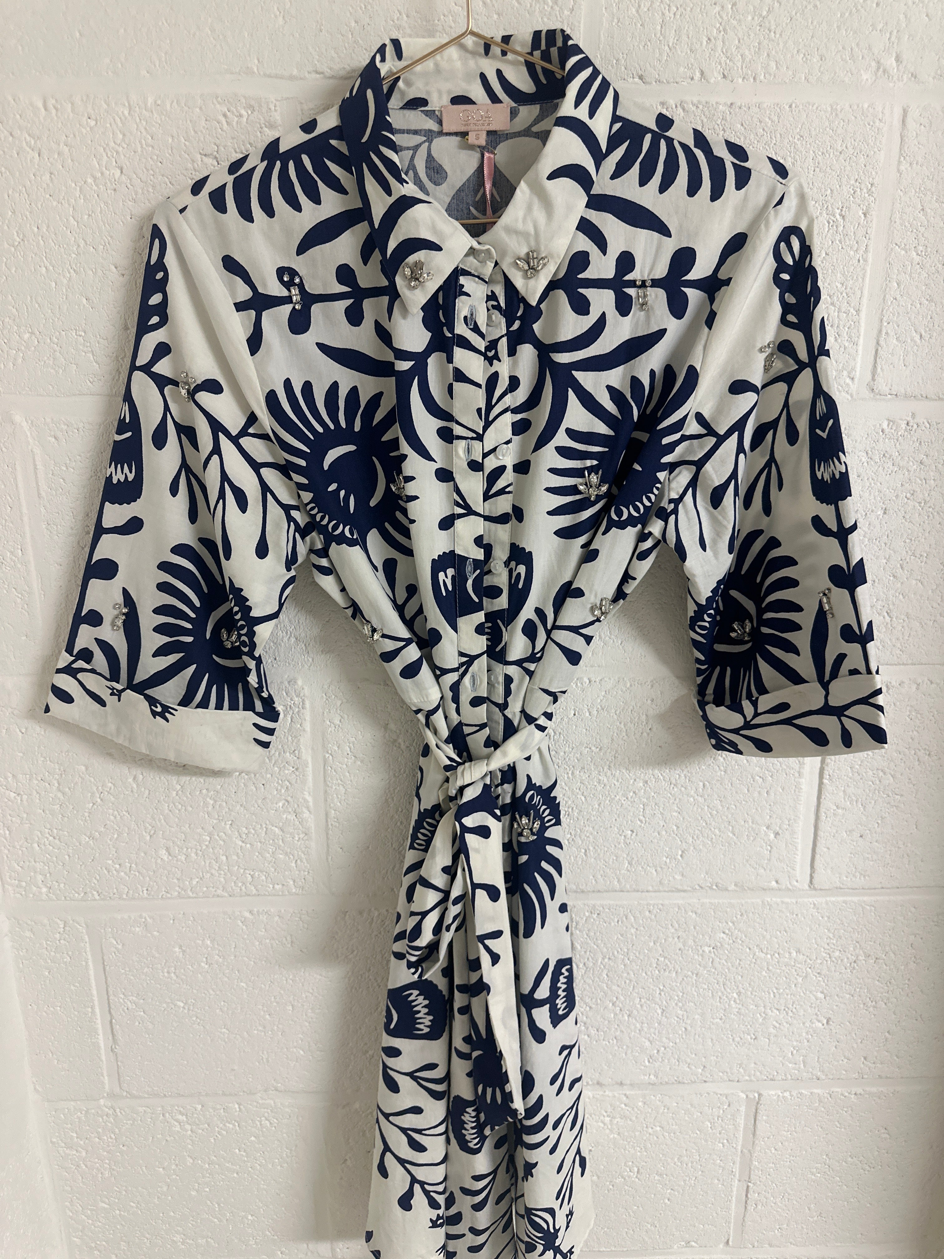 Robe à ramages bleu marine ZORA