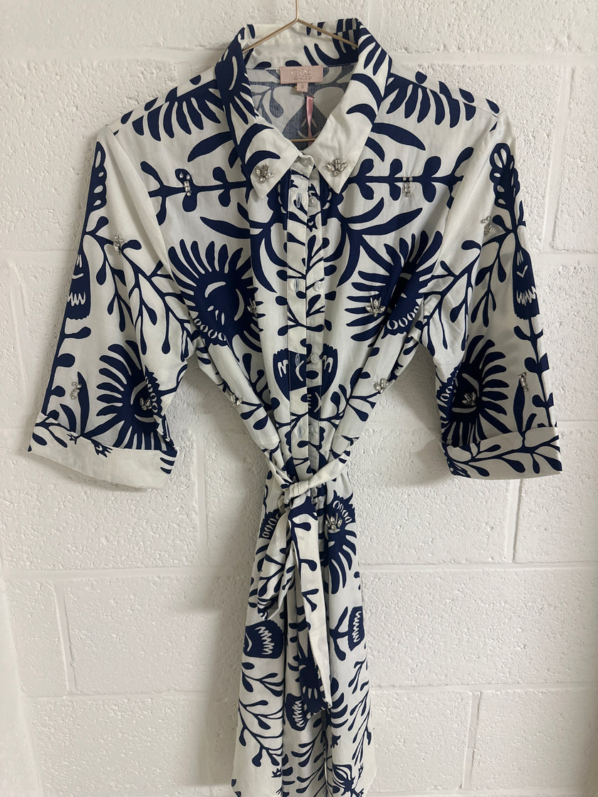 Robe à ramages bleu marine ZORA