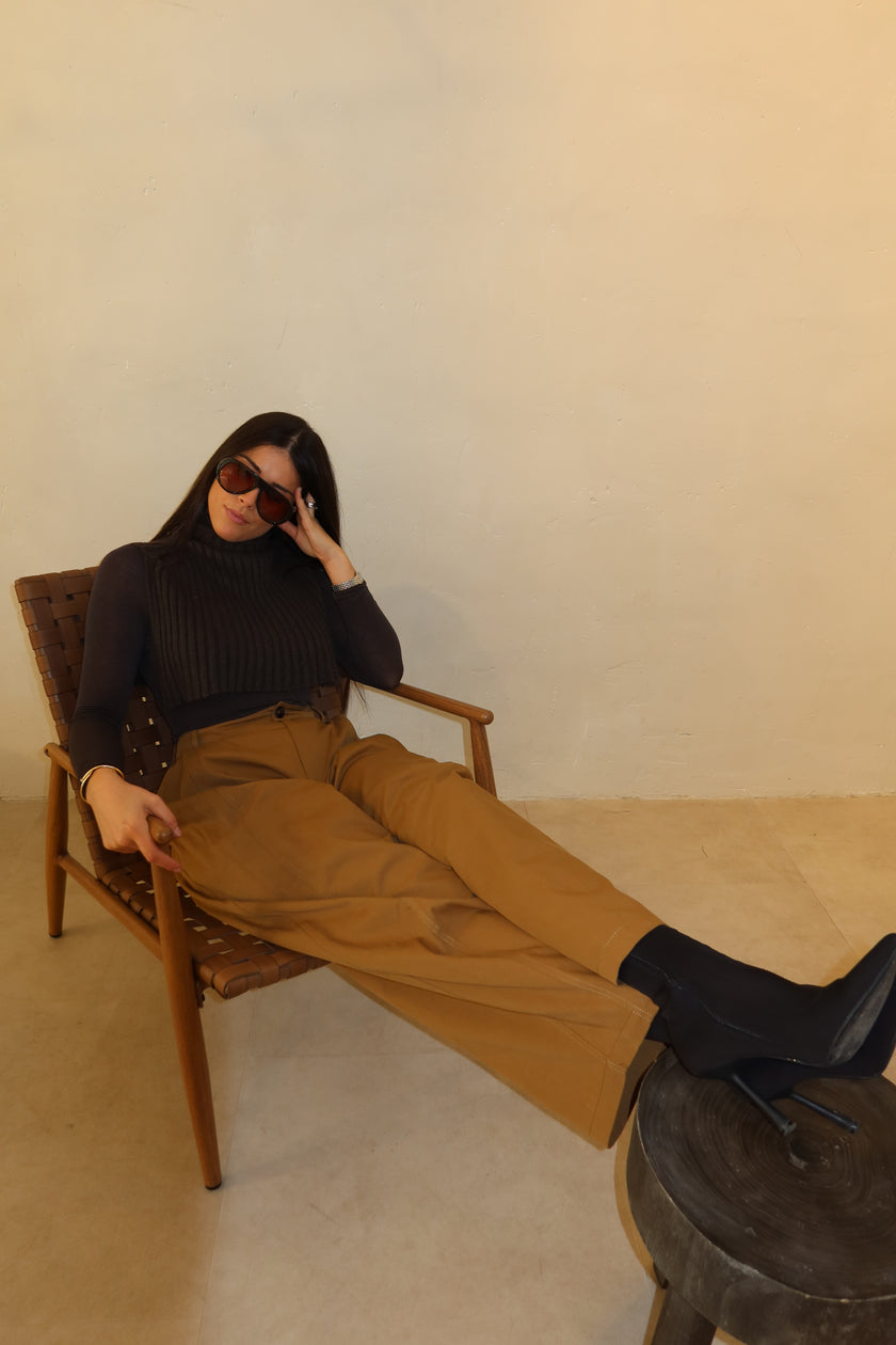 Pantalon ballon taille haute camel