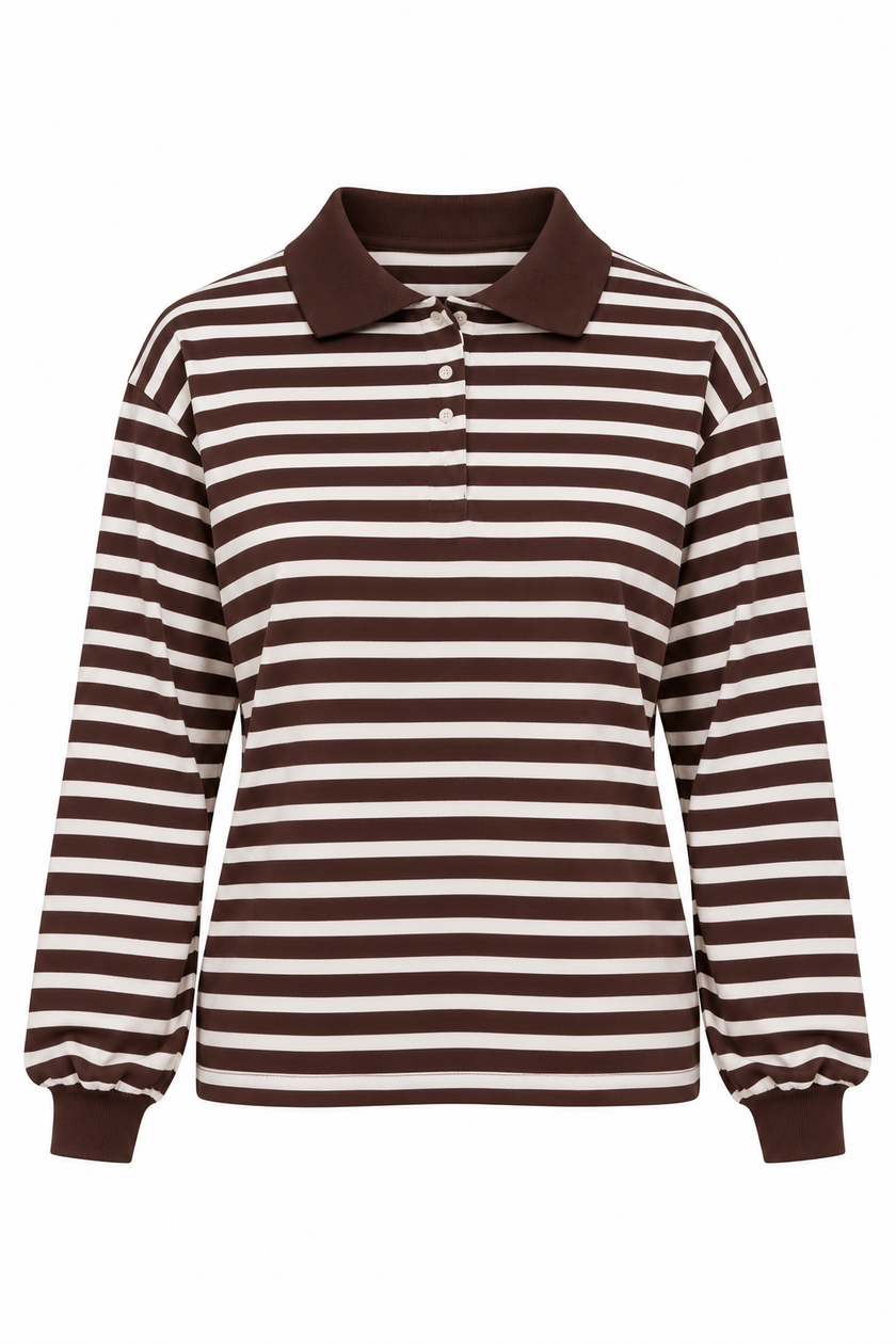 Polo rayé chocolat & écru